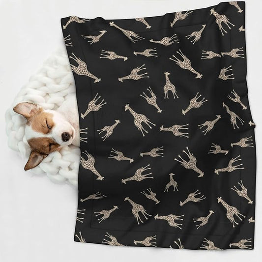 Two Sided Plush Pet Blanket for Crates Carriers Home Use, Giraffe Leopard Print On Black, Reversible Throw with Cozy Dot Fabric and Silky Reverse for Small Large Pets