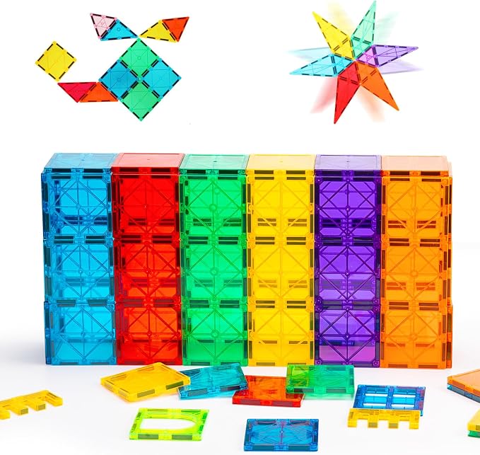 Gemmicc Magnetic Tiles, Magnet Toys Building Blocks for Kids, STEM Approved Educational Toys, Magnet Puzzles Stacking Blocks for Boys Girls,55 PCS Starter Set