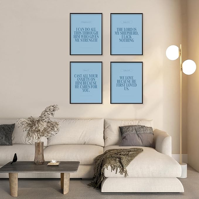 Locomiss Light Blue Christian Wall Art Decor, Modern Bible Verse Prints