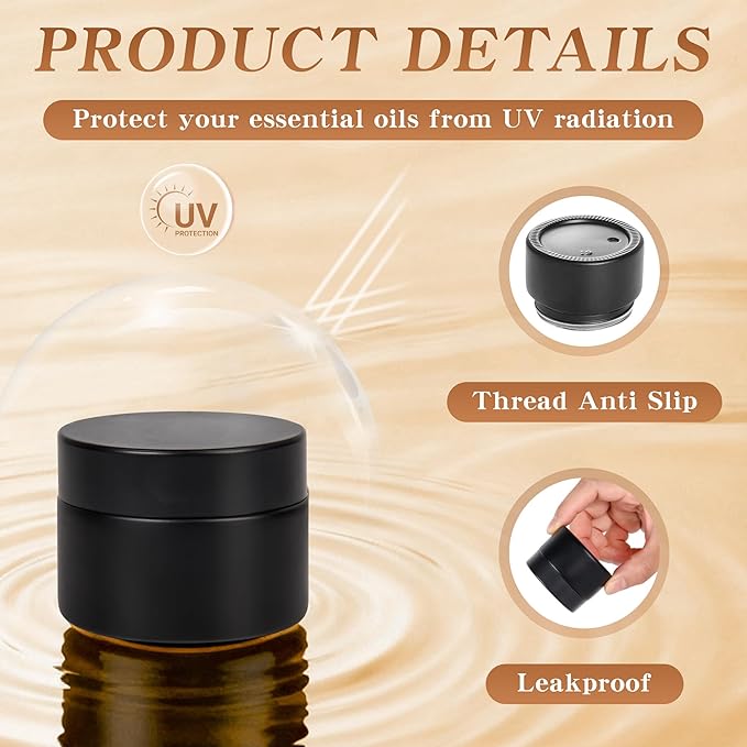 1 oz Glass Jars with Lids, Empty Cosmetic Jars, Airtight Containers with Inner Seal for Creams, Balms, Ointments, DIY Crafts, Salves (48 Pack, Black Frosted)