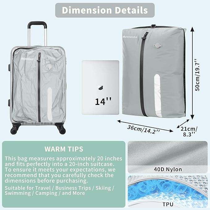Vacuum Bag for Travel, Professional IPX8 Waterproof Reusable Vacuum Compression Bags for Travel Suitcases, Durable Space Saver Bag(1 Large,No Pump)