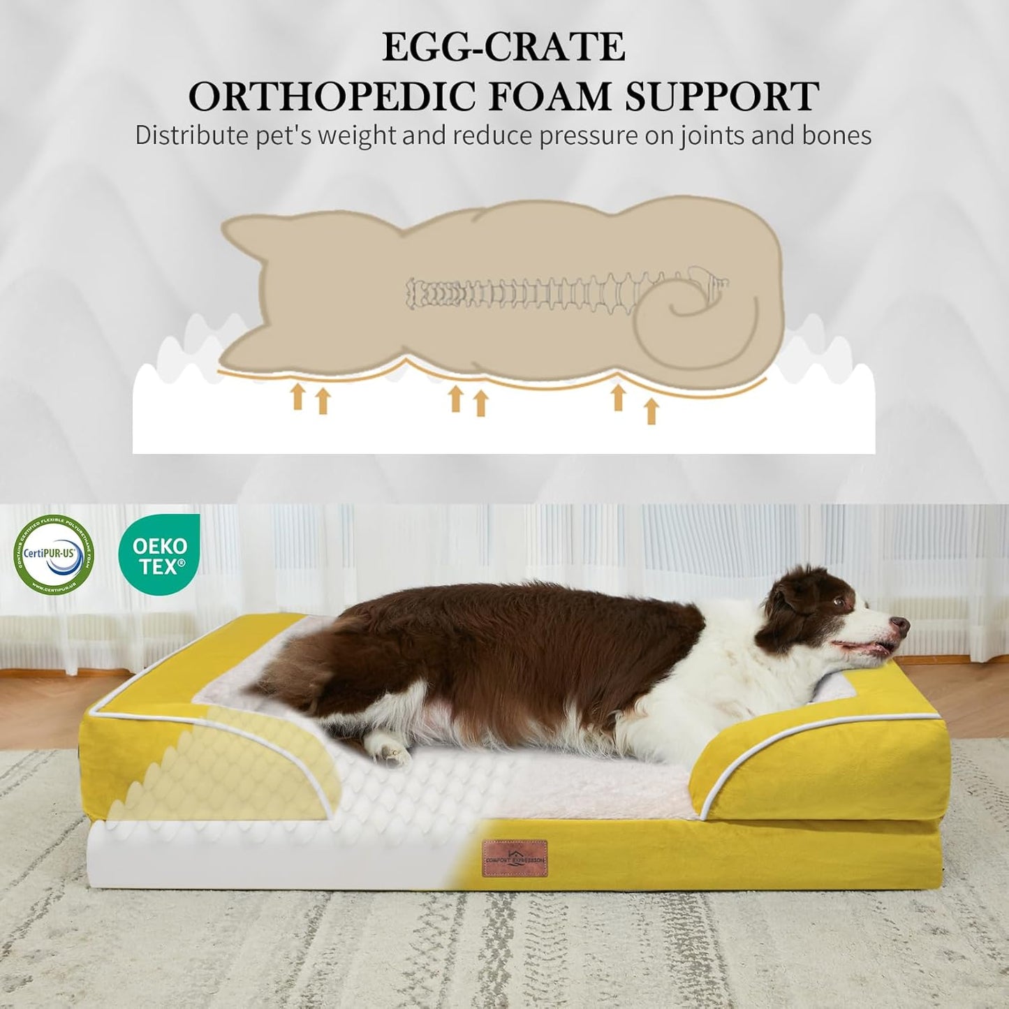 Comfort Expression Medium Dog Beds Waterproof Orthopedic Foam Dog Sofa Beds for Medium Large Dogs Comfy Pet Bed with Washable Removable Cover & Non-Slip Bottom(Medium,Spicy Mustard)