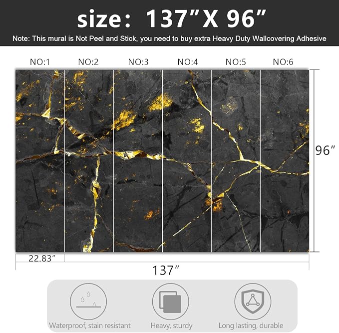 -Black and Gold Marbled Fabric Wallpaper Dark Abstraction Art Living Room