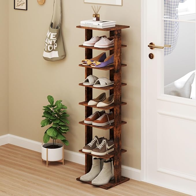 Tangkula 8-Tier Vertical Shoe Rack, Space-Saving Corner Shoe Organizer for 7 Pairs, Narrow Shoe Storage for Entryway, Front Door, or Closet