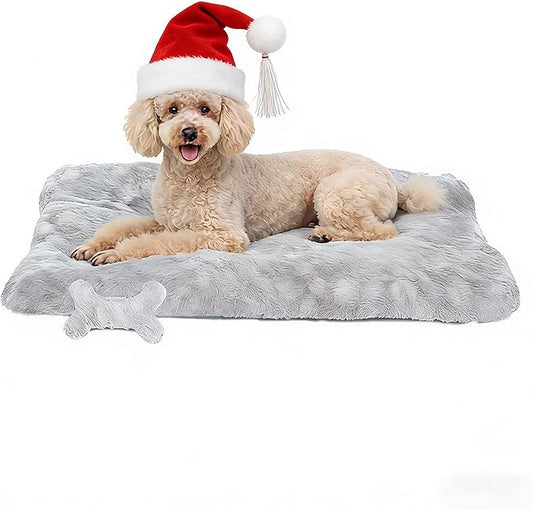 Washable Dog Bed for Small to Large Dogs, Calming Anti Anxiety Medium Dog Bed, Deluxe Plush Faux Fur Crate Beds, Comfy Fluffy Kennel Pad Pet Sleeping Mat with Non-Slip Bottom, 35"x22", Gray