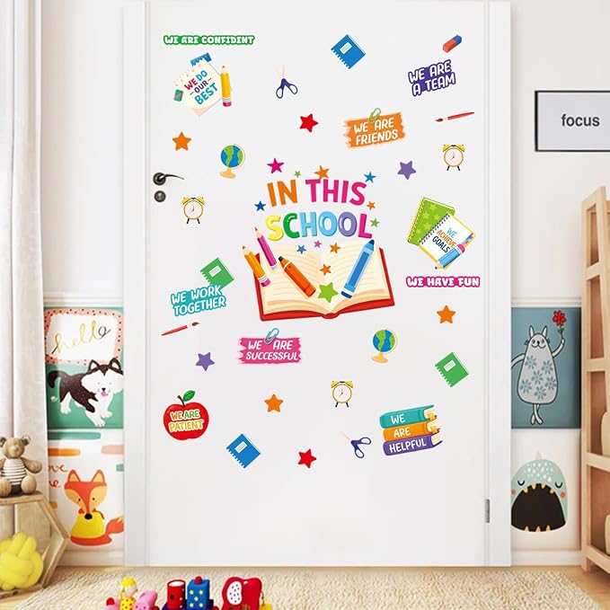 LHIUEM in This School Wall Stickers Positive Affirmations Window Cling | Motivational Quotes Wall Decals Bulletin Board Classroom Decor Colorful Inspirational Wall Decor for Classroom Kindergarten