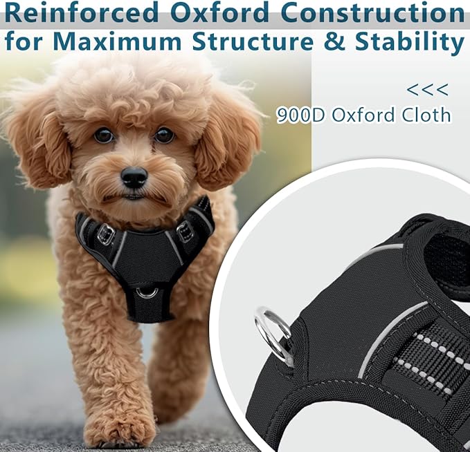 BARKBAY Dog Harness No Pull Oxford with ID Tag Pocket - Heavy Duty, Reflective, Easy Control for Large Dogs(Black Oxford,S)