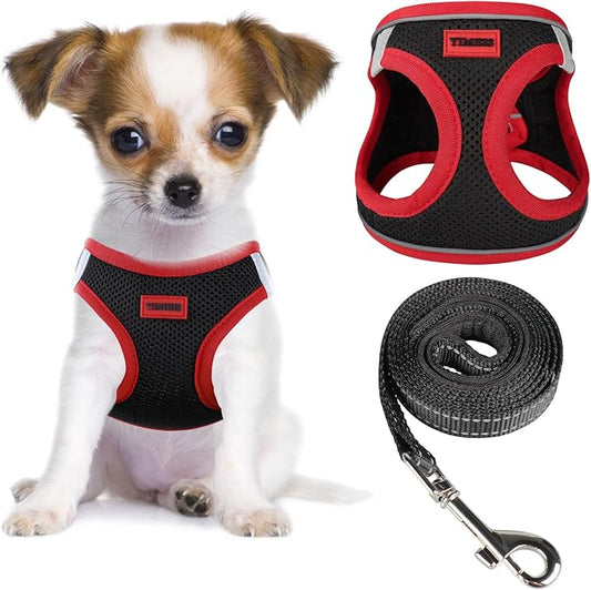 YIMEIS Dog Harness and Leash Set, No Pull Soft Mesh Pet Harness, Reflective Adjustable Puppy Vest for Small Medium Large Dogs, Cats (Black & red 01, Small (Pack of 1)