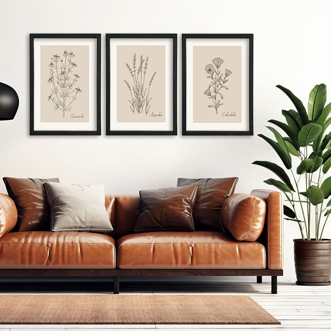 YWJKWLGS Vintage Botanical Wall Art 11x16 Inch Set Of 3 Wooded Framed