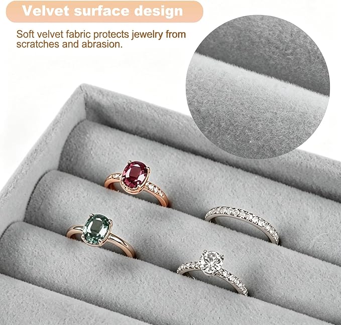 8-Piece 6" Velvet jewelry drawer organizer inserts Removable Dividers, Stackable Drawer Organizer for Rings Earrings Makeup, Vanity Dresser Storage