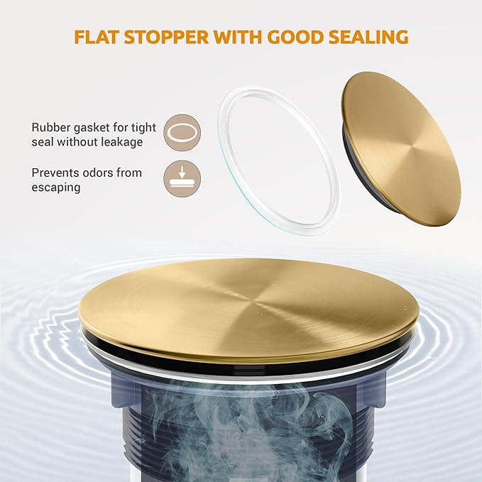 BOTEMY Kitchen Sink Drain Assembly with Removable Deep Basket Strainer, Anti-Clog Sink Drain Kit, Stainless Steel & ABS, Easy Clean Lift-Out Strainer, Fits Standard 3-1/2 Kitchen Sinks - Gold