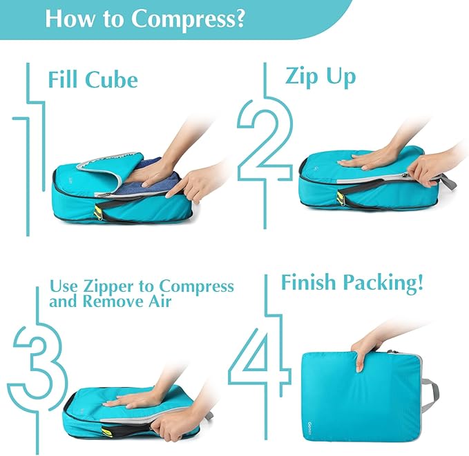 Gonex Compression Packing Cubes, 3pcs/4pcs Expandable Storage Travel Luggage Bags Organizers