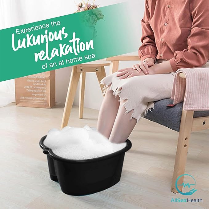 AllSett Health Foot Soaking Bath Basin – Large Size for Soaking Feet | Pedicure and Massager Tub for at Home Spa Treatment | Callus, Fungus, Dead Skin Remover