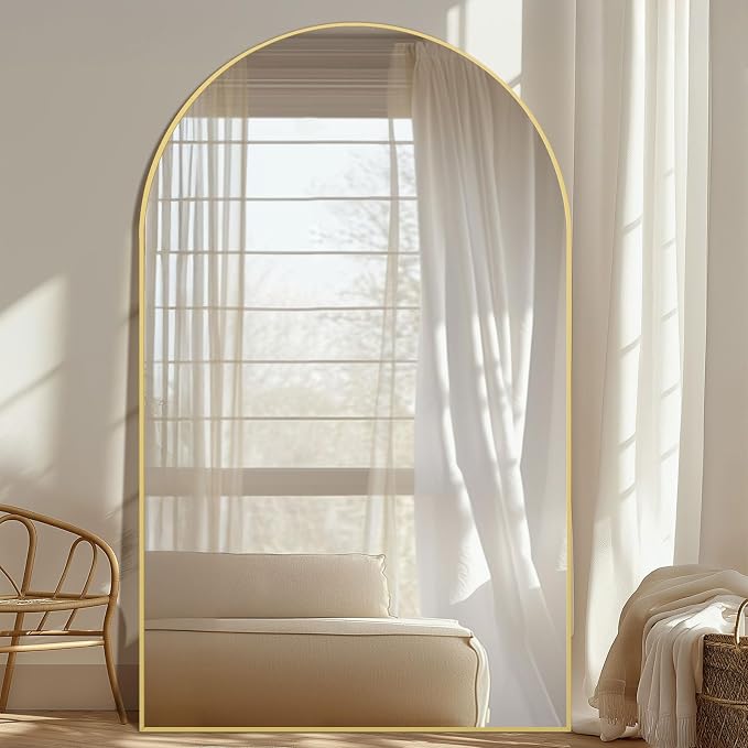 Arched Full Length Mirror with Stand, Extra Large Gold Full Length Body Mirror