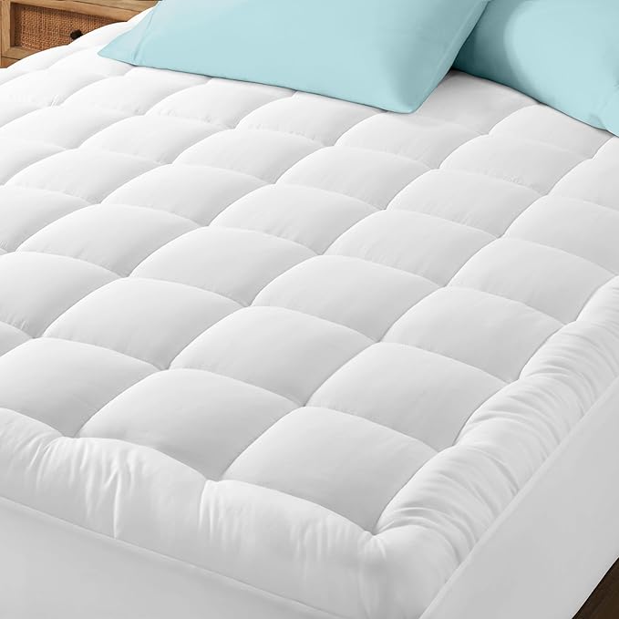 Bare Home Full Mattress Topper Cotton Top - Plush Topper for Mattress - Fitted Mattress Cover - Cooling Breathable Air Flow - 8" to 21" Deep Pocket - Soft Mattress Pad (Full, White)
