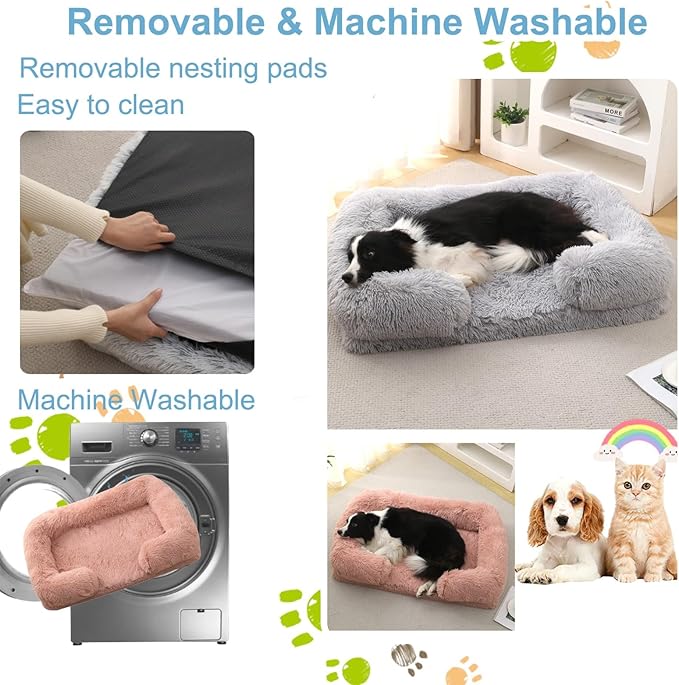 Dog Beds Large Sized dog Orthopedic, Sofa Dog Bed with Waterproof Lining and Nonskid Bottom, Rectangle Washable Dog Bed for Medium Small Dogs and Cats Comfortable ( Color : Pink1 , Size : 17 x 15" )