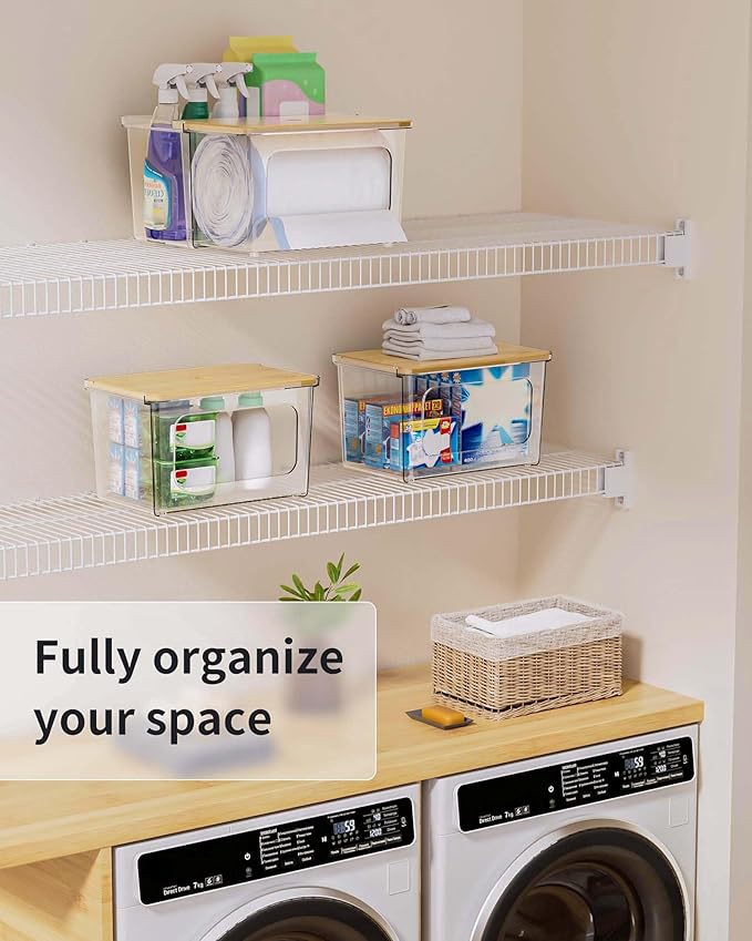 Trash Bag Dispenser Under Sink Organizer - 2 in 1 Trash Bag Holder Plastic Garbage Bags Dispenser Pods Container with Bamboo Lid, Pantry Organizers and Storage Kitchen Laundry Room Organization