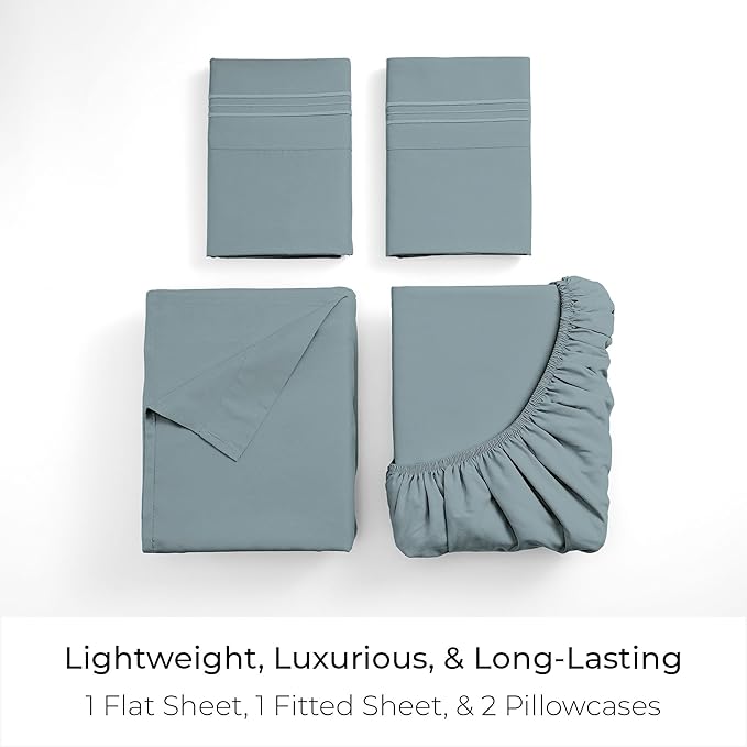 Mellanni Full Sheets Set - 4 PC Iconic Collection Bedding - Hotel Luxury, Extra Soft, Cooling Bed Sheets - Wrinkle, Fade, Stain Resistant (Full, Spa Blue)