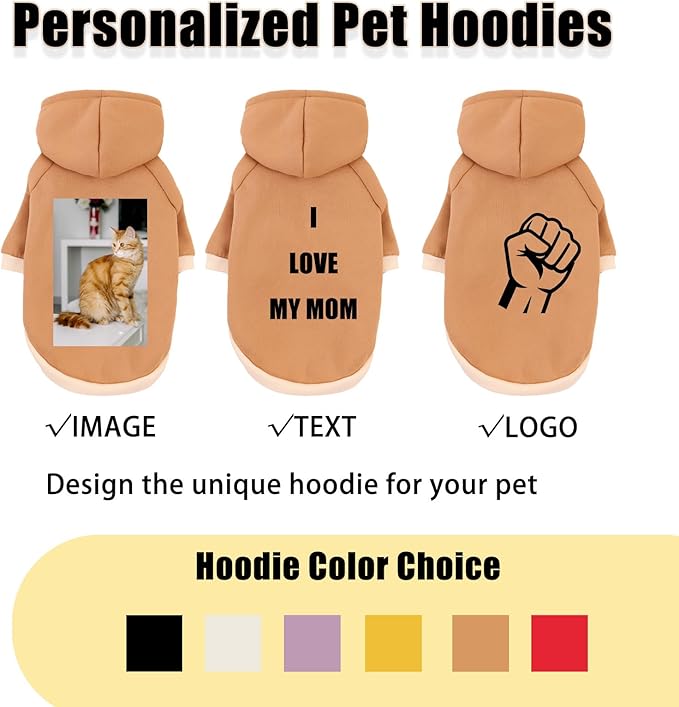 Custom Dog Hoodie, Personalized Sweatshirt with Photo Text Name Logo, Customized Hooded Sweater for Small Medium Large Dogs & Cats (Brown, XXXX-Large)