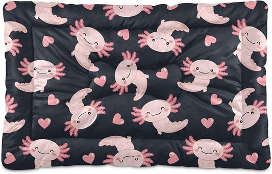 Emelivor Cute Axolotl Heart Black Dog Cat Bed Washable Crate Pet Bed Anti-Slip Comfortable Crate Pet Puppy Bed Mat for Indoor Small Medium Large Dogs,36x24in