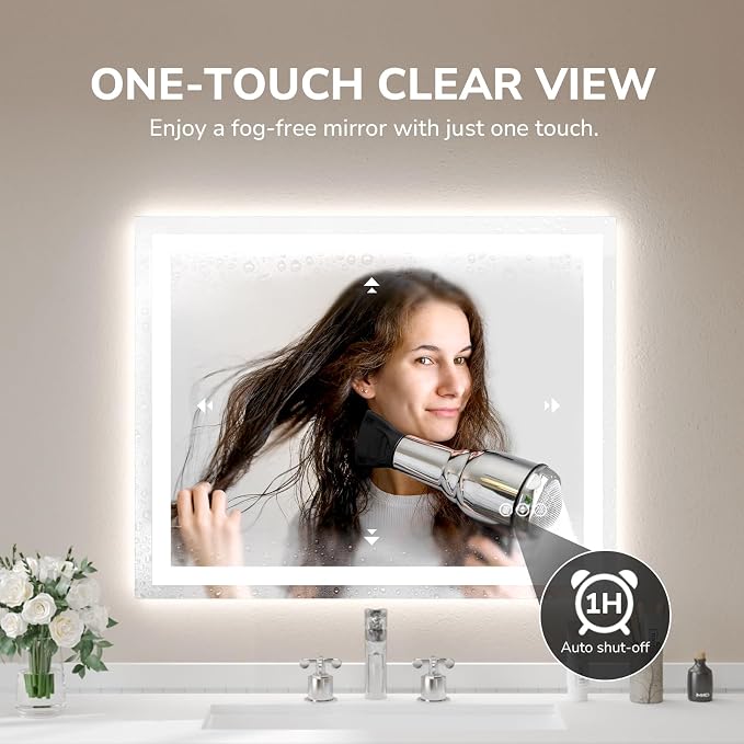USHOWER LED Bathroom Mirror 40x32 Inch Tempered Glass