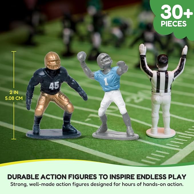 Kaskey Kids Football Guys, Blue Yellow vs. Black Gold 30 Pieces in Each Set, Includes 2 Teams, Accessories, and Travel Storage Case, Nostalgic Sports Action Figures for Imaginative Play