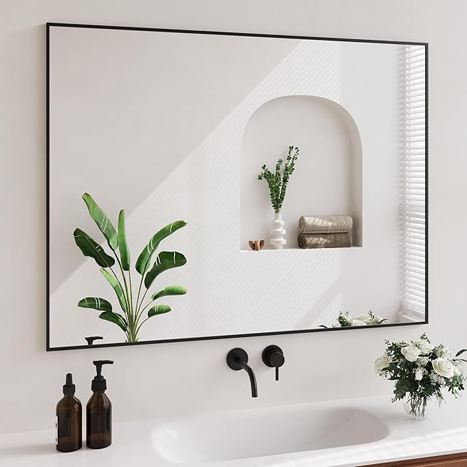 Koonmi Black Mirrors for Wall, 36x48 Inch Bathroom Mirror, Rectangular Wall Mirror for Living Room Bedroom Bathroom, Hangs Horizontally or Vertically