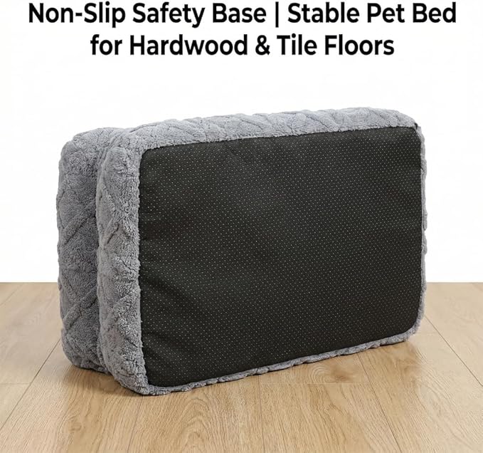Plush Calming Pet Sofa Bed, Raised Rim, Removable Cover & Non-Slip Bottom for Cats & Dogs, Calming Dog Bed Fluffy Plush Dog Mat for Furniture Protector with Removable Washable Cover (Grey, Small)