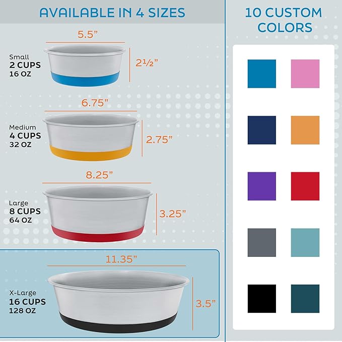 Master Pet Supply Stainless Steel Dog Bowls Set of 2 with Extra Thick Silicone Base - 16 Cup (128 oz) Black Velvet, Non-Slip, Dishwasher Safe Metal Bowls, Pet Dog Food Bowl for Dogs, Cats, Anti Rust