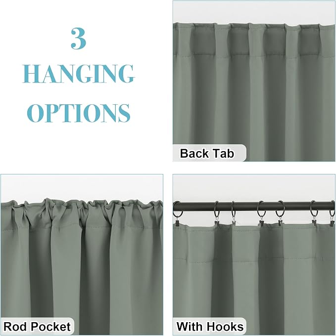 RYB HOME Sage Green Curtains for Bedroom, Vertical Privacy UV Protection Drapery