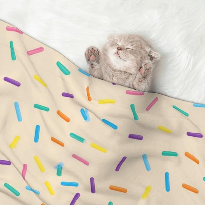 Two Sided Plush Pet Blanket for Crates Carriers Home Use, White Donut, Reversible Throw with Cozy Dot Fabric and Silky Reverse for Small Large Pets
