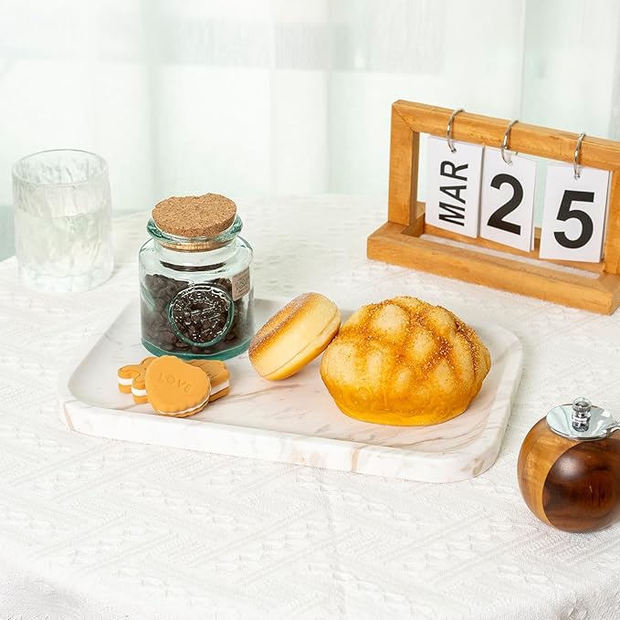 Marble Vanity Tray, Marble Bathroom Tray Countertop, Decorative Trays for Dresser Organizer, White Stone Storage Serving Trays for Kitchen, Perfume, Jewelry Cathall Holder