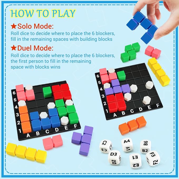 4 Players STEM Puzzle Game The Brain Square with 160000+ Solutions Pattern Matching Blocks Brain Teaser Toy Roll Dice & Race Your Opponent to Fill Grid for Kids Birthday Graduation