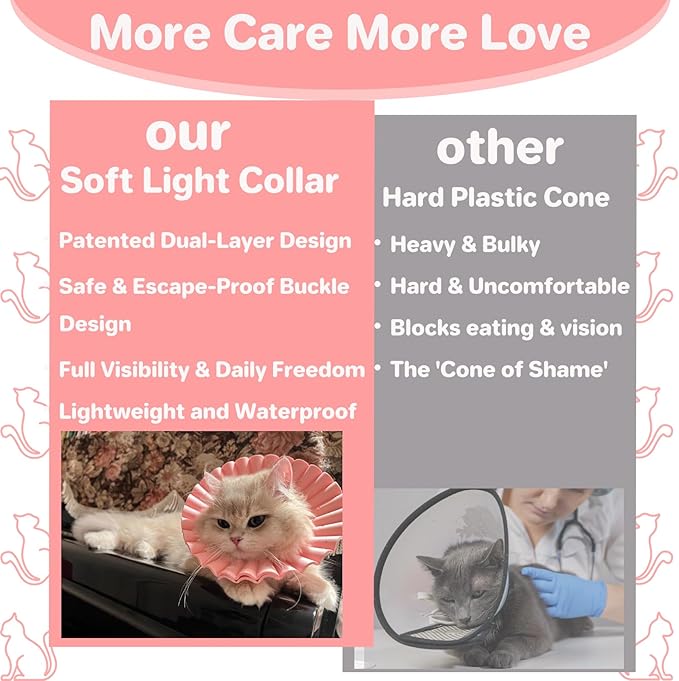 Soft Cat Cone Collar for Cats– Adjustable Lightweight Recovery E-Collar to Stop Licking, Scratching & Biting After Surgery, Comfortable Wound Healing Cone Alternative (Pink, L)