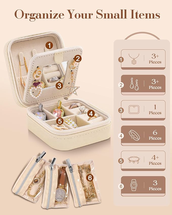 Bistup Travel Jewelry Case - Small Jewelry Organizers and Storage Box for Women Girls Teens Cute Traveling Jewelry Holder with Mirror Little Tiny Compact Modern Unique Aesthetic Pretty, Cat Flower