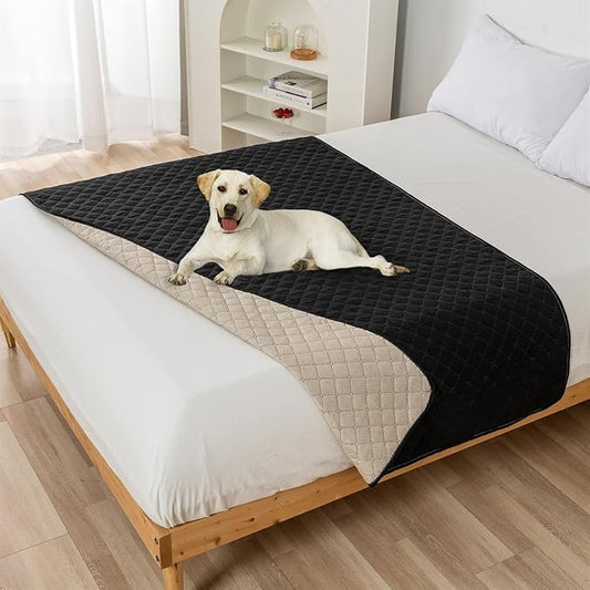 GIBZ Water Resistant Dog Bed Blanket Cover Large Anti Slip Pet Furniture Protector Washable Cat Quilted Mat for Couch, Black, 75x180cm