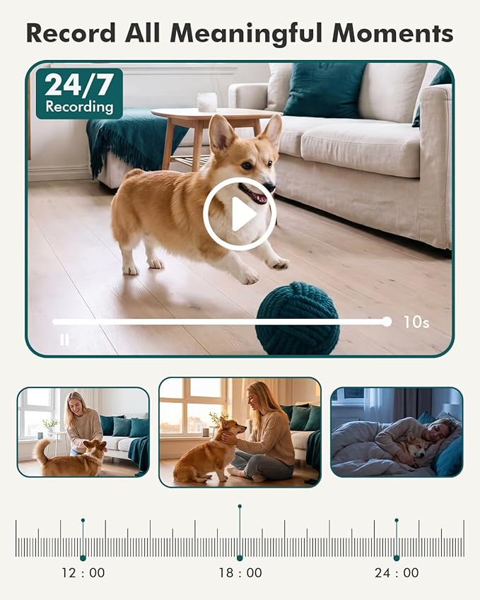 Dzees 2K Indoor Security Camera 4 Pack, 360 Degree WiFi Pet Camera with Phone App, 5G and 2.4G, Wired Home Camera with 2-Way Audio, Motion Tracking, Night Vision, Black