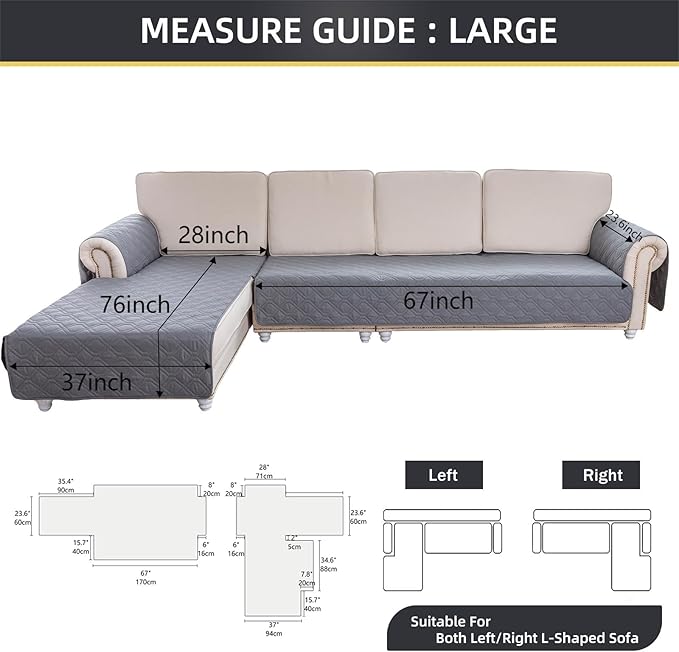 ele ELEOPTION 100% Waterproof 2 Piece Couch Cover Pet Blanket Sectional L Shape Sofa Cushion Cat Dog Bed Cover (Chaise Lounge + 3 Seat Covers) Brown