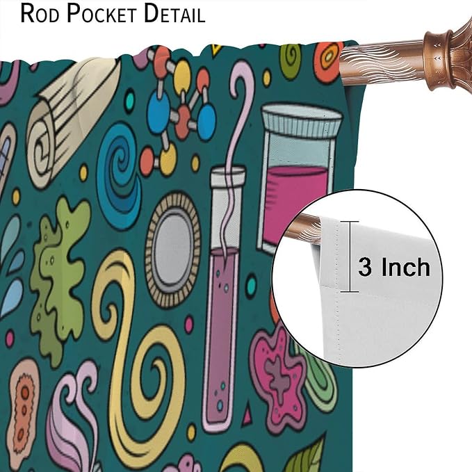Science Symbols Kids Curtain Sketches Cartoon Chemistry Physics Geometry Education Pattern Print Window Drapes for Bedroom Living Room Kitchen Decor,2 Panel Set,42x54 Inch Blackout