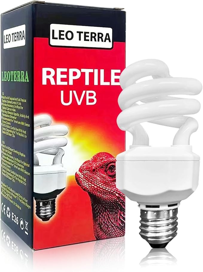 Leoterra Reptile UVB Light Bulb UVA UVB Reptile Lamp - 13W 5.0 Energy Efficient UVB Lamp for Geckos,Green Iguanas,Frog - E26 Base Dual Lighting Fixture with 8000H Long Lifespan