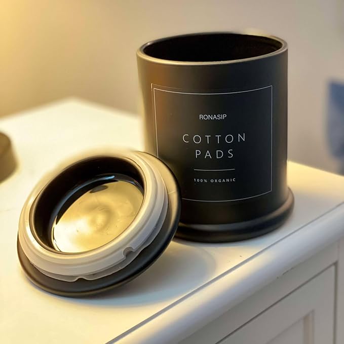 Qtip Holder & Cotton Pad Dispenser, Bathroom Organizer and Storage Canisters, 16oz Glass Apothecary Jars for Kitchen, Restroom - Home Decor Accessories, Room Decor Aesthetic (2 Pack, Black)
