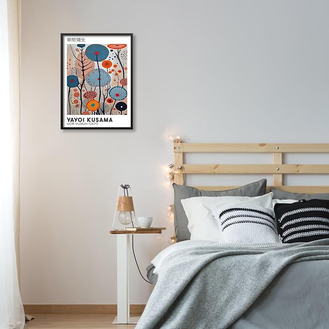 Yayoi Kusama Black Framed Wall Art 12x16in Vintage Japanese Painting Posters