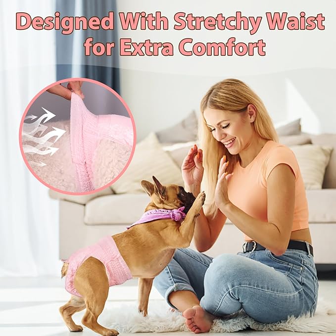 Ambreview Disposable Dog Diapers Female, Just Pull It Up, Doggie Diapers for Female Dogs, Strong Absorbency | Leak Proof, for Dogs in Heat | Elderly | Disabled, XS 10 PCS