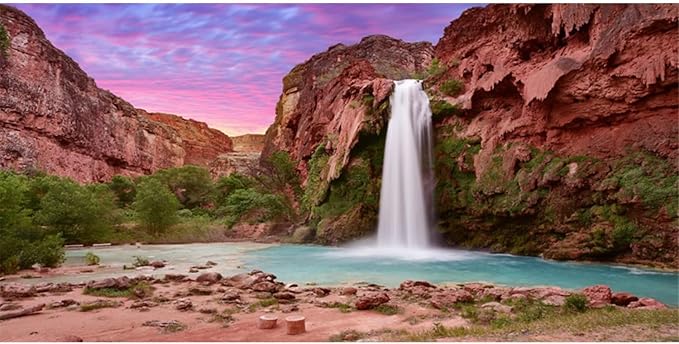 AWERT 48x24 inches Reptile Habitat Background Sunset Mountain Waterfall Terrarium Background Durable Polyester Background