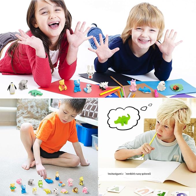 URSKYTOUS 60Pcs Animal Erasers Desk Pets for Kids,Classroom Prizes | Bulk Pencil Puzzle Erasers for Back to School,Treasure Chest,Goodie bag stuffers,Easter Egg Fillers,Stocking Stuffers