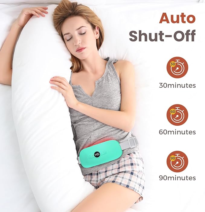 NOWWISH Heating Pad for Period Cramps Pain Relief, Portable Electric Cordless Menstrual Heating Pad Rechargeable with 6 Heat Levels and 6 Massage Modes, College Dorm Room Essentials for Girls, Green