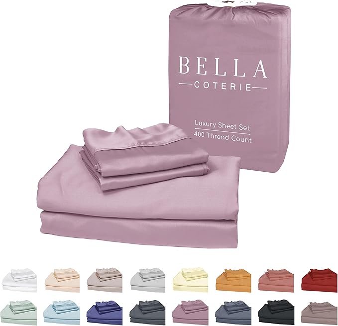 Bella Coterie Luxury Bamboo Viscose Cal King Size Sheet Set | 100% Organically Grown | Ultra Soft | Cooling for Hot Sleepers | 18" Deep Pocket [Lilac]