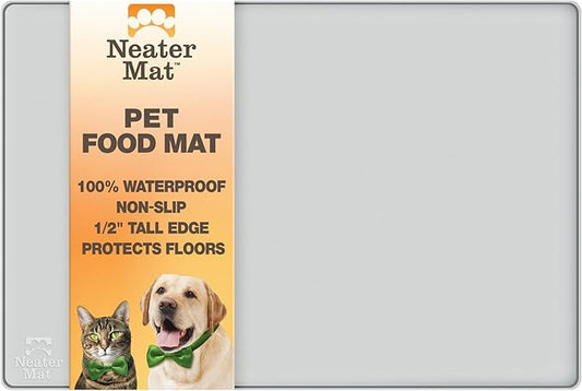 Neater Pet Brands Neater Mat Pet Mats for Food and Water, Cat & Dog Bowl Mat Waterproof Silicone, Feeding Tray, Dog Food Mats for Floors, Placemat w/Raised Edge for Under Bowls, 16” x 10”, Light Gray