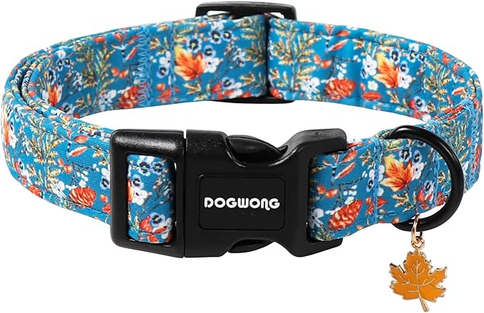 DOGWONG Fall Maple Dog Collar- Cute Classic Fall Autumn Flower Dog Collars Adjustable Fall Dog Collar for Small Medium Large Dogs XS