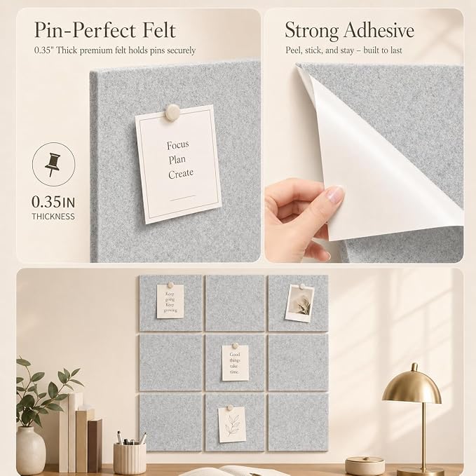Large Cork Boards for Walls – 48" x 36" Self Adhesive Felt Wall Tiles